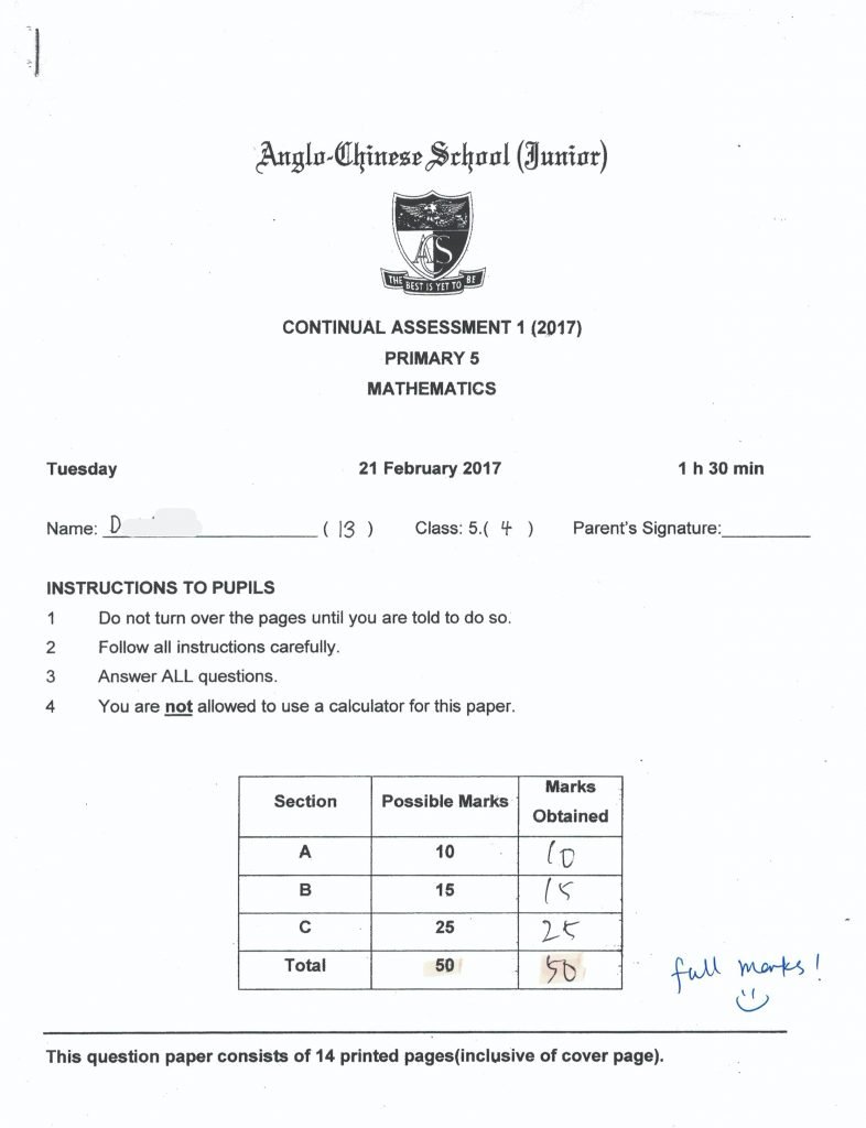 New Class: Our 2022 March Holiday Math Bootcamp Is On! 7 ACSJ P5 Maths CA full marks
