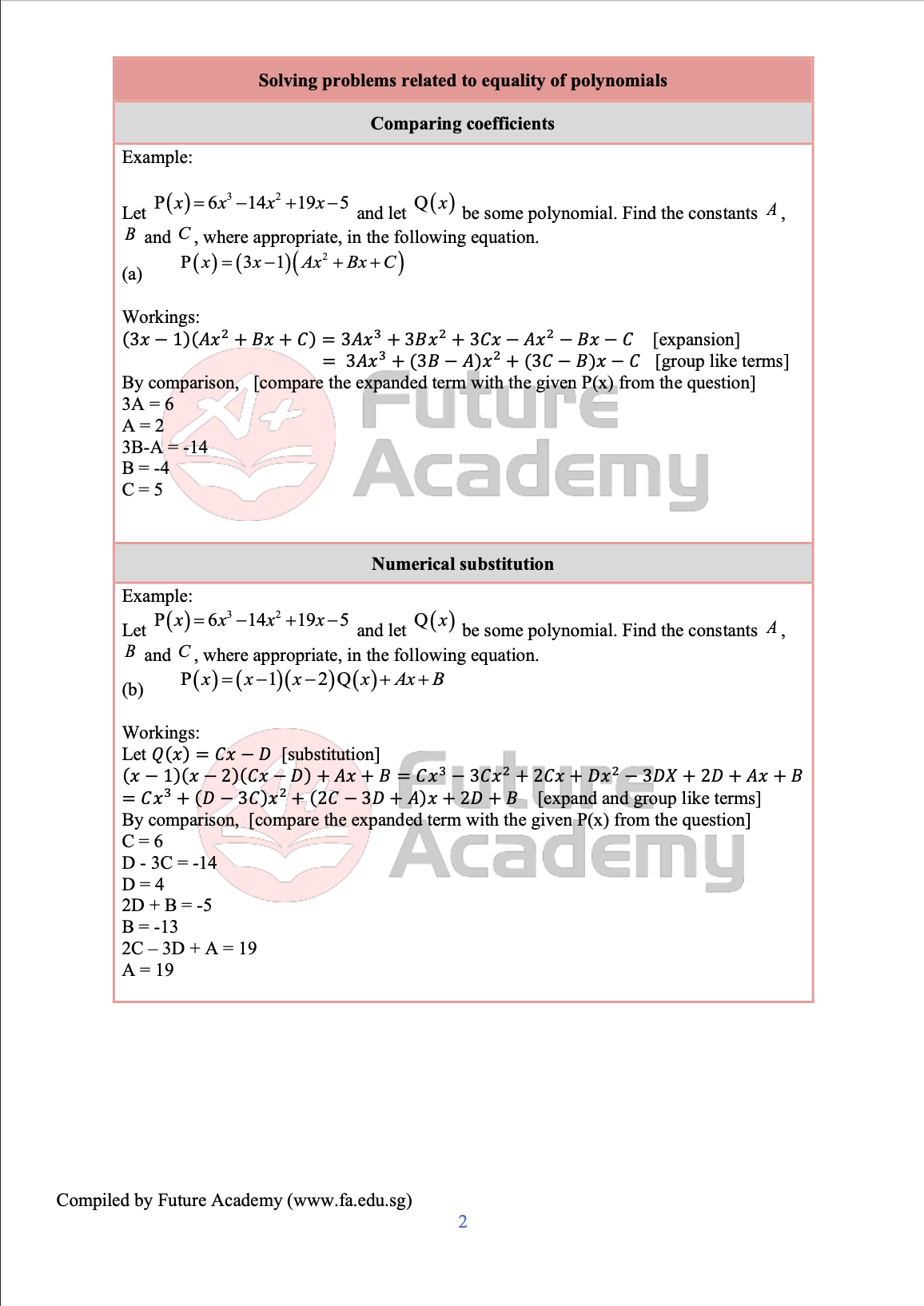 Summary And Revision: Sec 3 Remainder And Factor Theorem